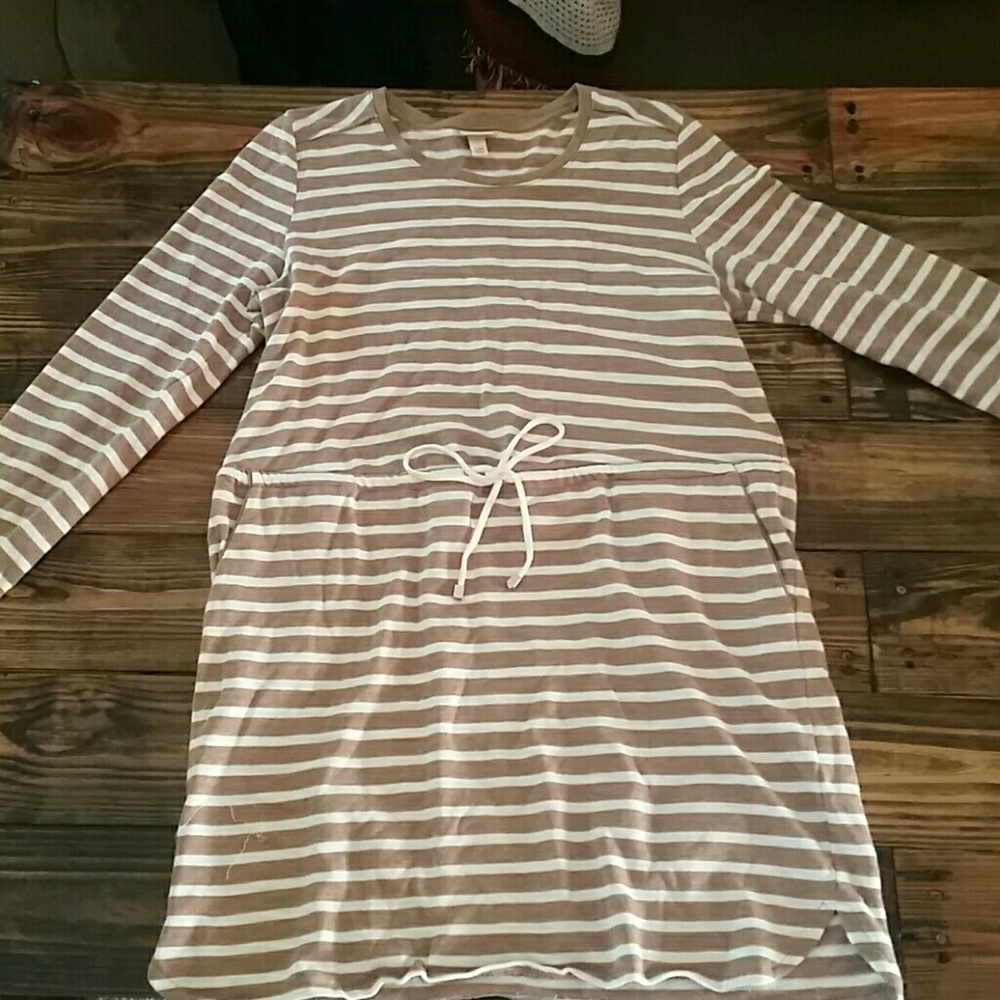 Merona tan and cream striped dress with front tie